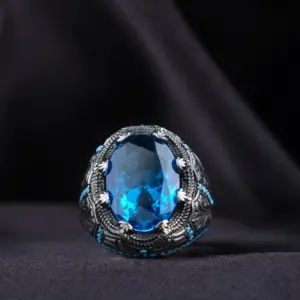 Vintage Men's Ring with Blue Zircon and Beaded Edges 7 S708d4ad9c45d480a88d4b444a802d25co