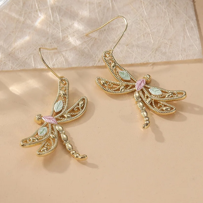Vintage Copper Dragonfly Drop Earrings in Gold & Silver 2 Vintage Copper Dragonfly Drop Earrings in Gold & Silver - Image 2
