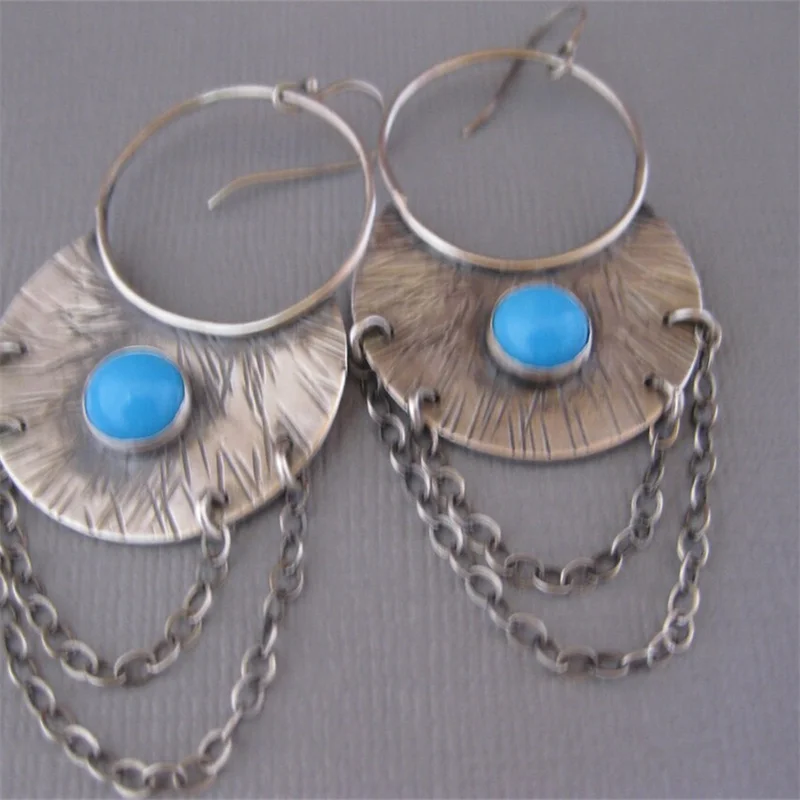 Vintage Moon Blue Stone Earrings for Women 4 Vintage Moon Blue Stone Earrings for Women - Image 4