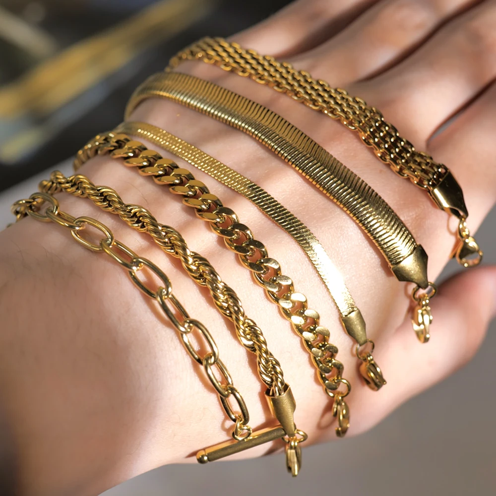 Gold Stainless Steel Snake Chain Bracelet 6 Gold Stainless Steel Snake Chain Bracelet - Image 6