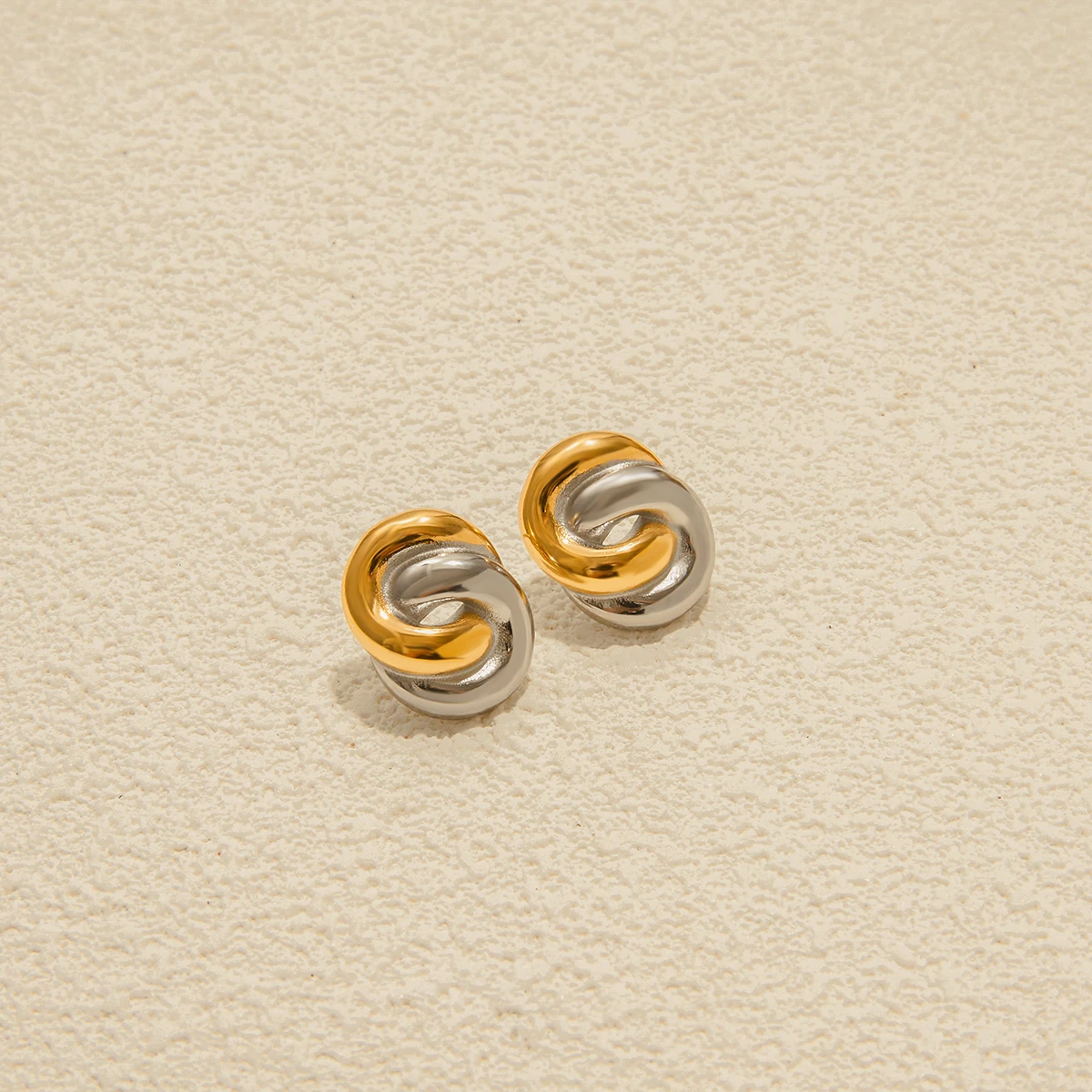 Stainless Steel Two-Tone Geometric Earrings 3 Stainless Steel Two-Tone Geometric Earrings - Image 3