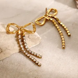 Gold Stainless Steel Bowknot Drop Earrings 12 S717d7f9c8517476d839c0511ffbdb3b26
