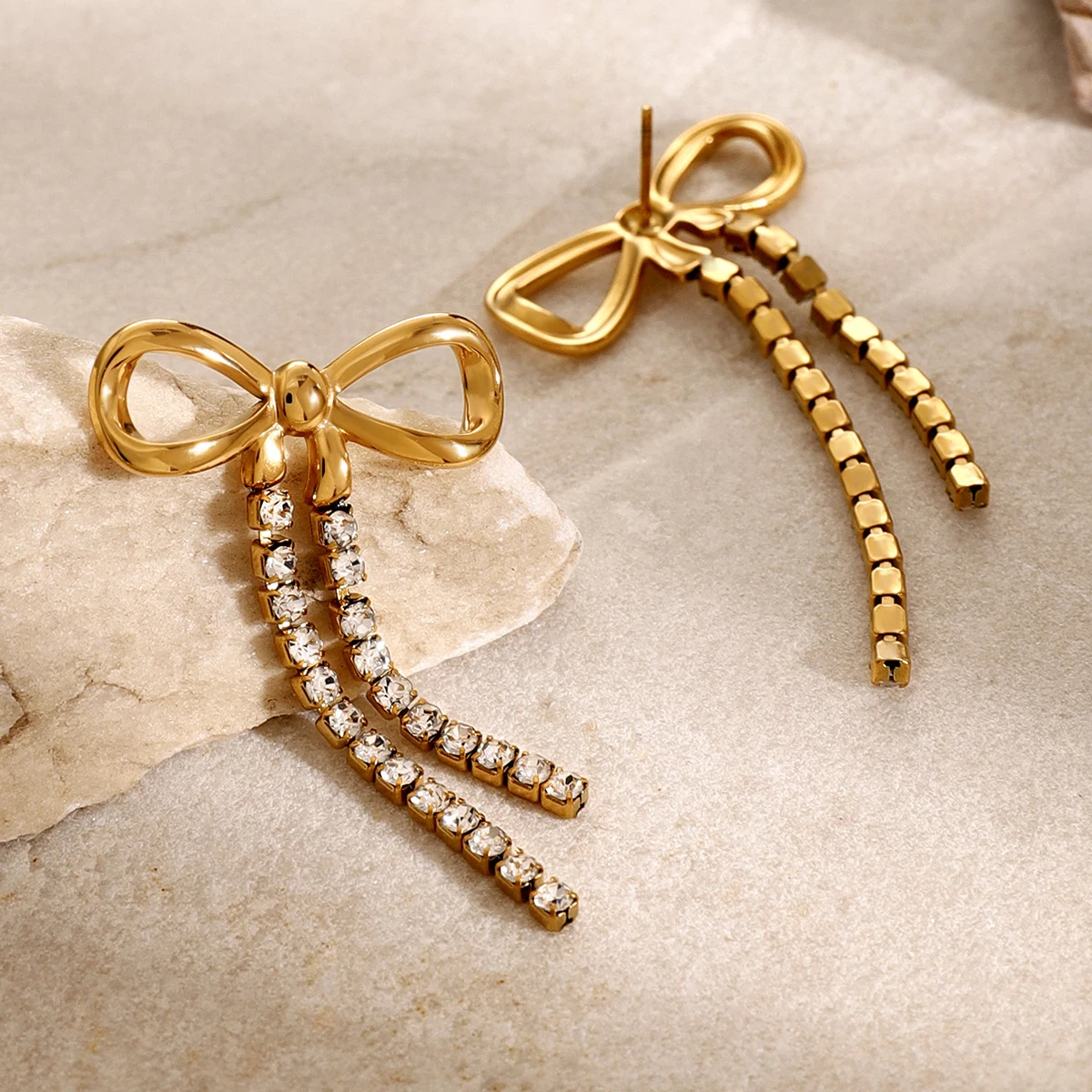 Gold Stainless Steel Bowknot Drop Earrings 6 Gold Stainless Steel Bowknot Drop Earrings - Image 6