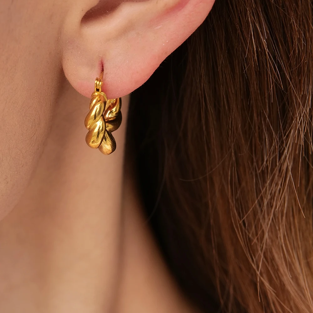 Gold-Tone Stainless Steel Croissant Earrings 3 Gold-Tone Stainless Steel Croissant Earrings - Image 3