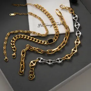 Stackable Stainless Steel Chain Bracelets in Gold 11 S71a8e05b6b294253a32dad83114b3148L