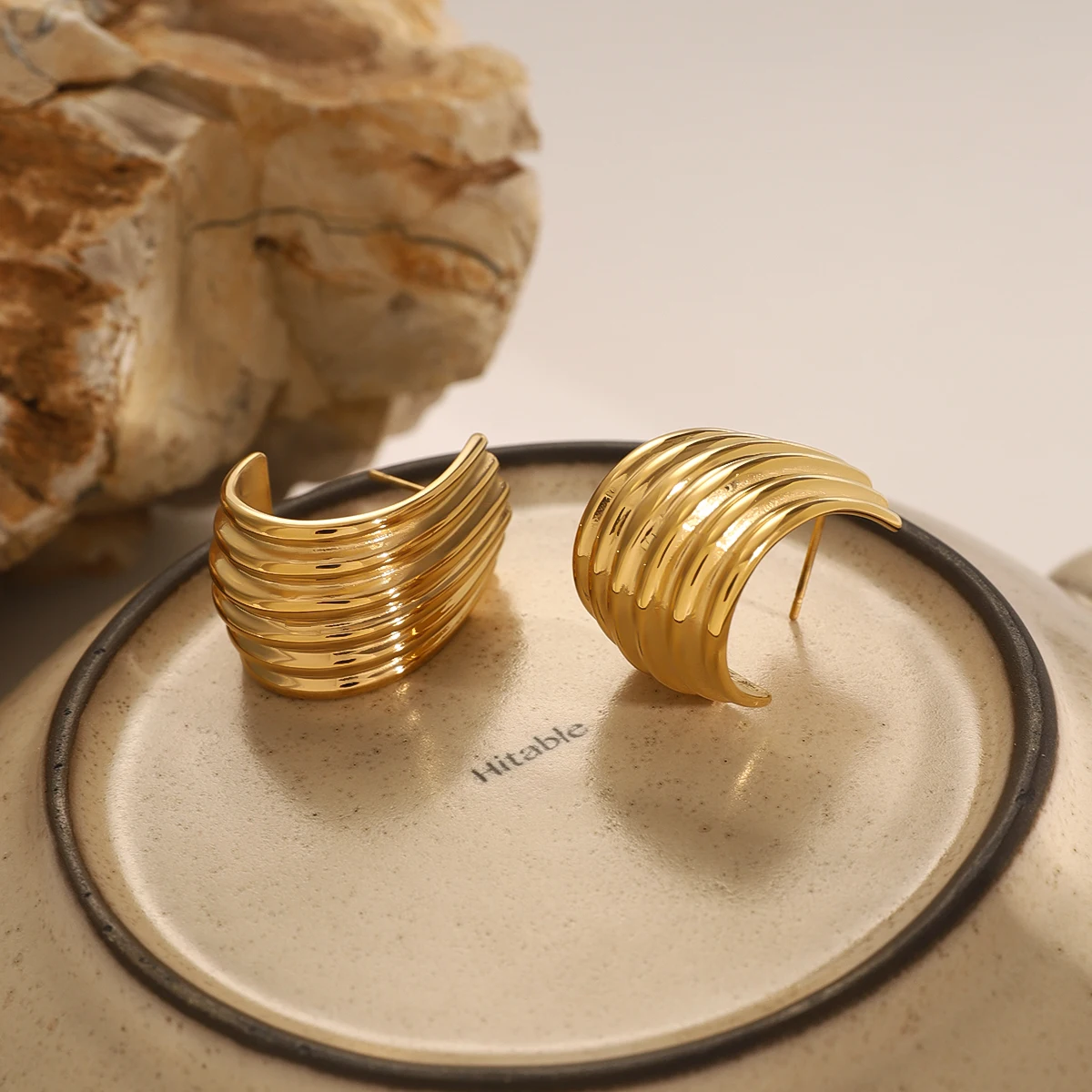 Modern Gold Stainless Steel Cuff Earrings 4 Modern Gold Stainless Steel Cuff Earrings - Image 4