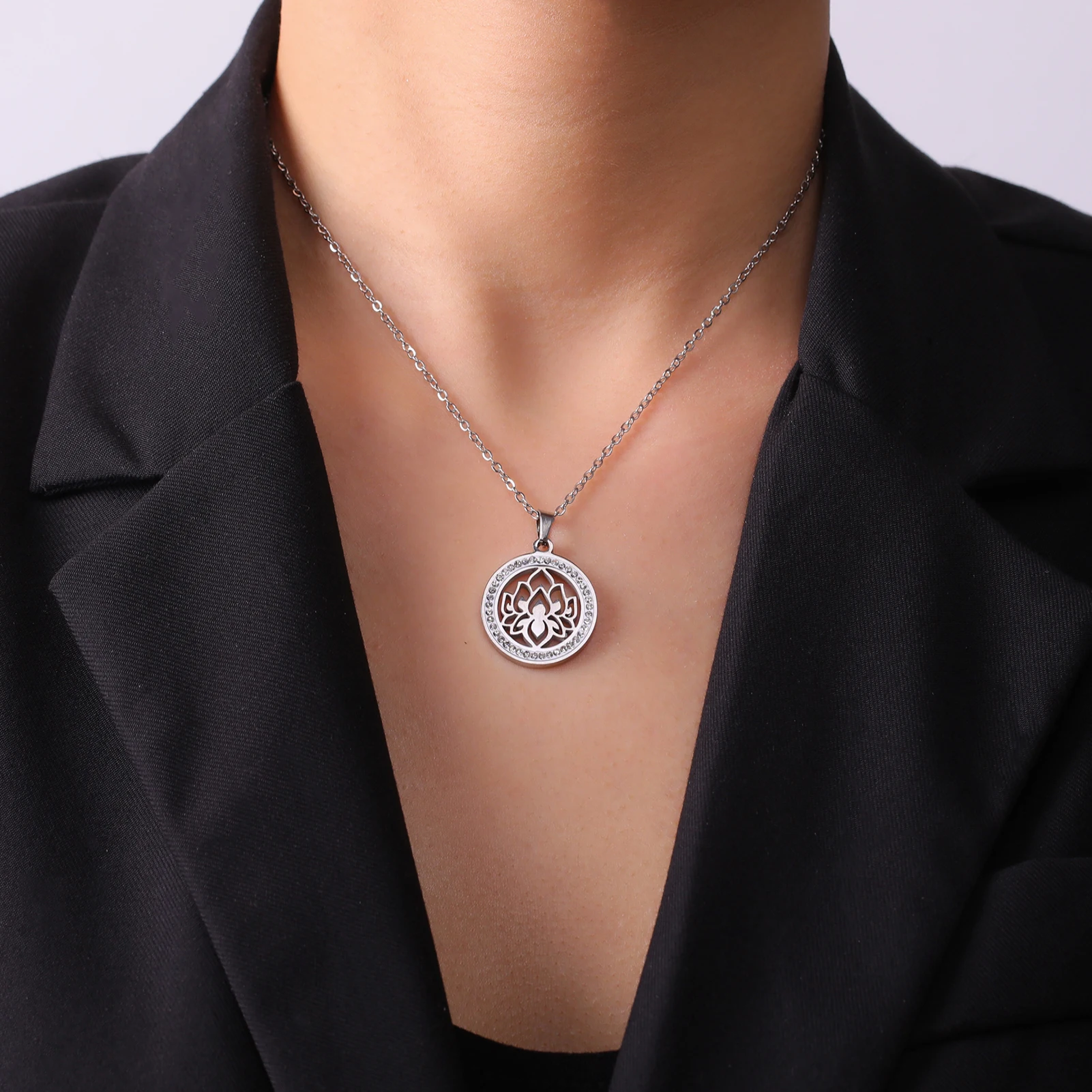 Stainless Steel Lotus Flower Necklace 5 Stainless Steel Lotus Flower Necklace - Image 5