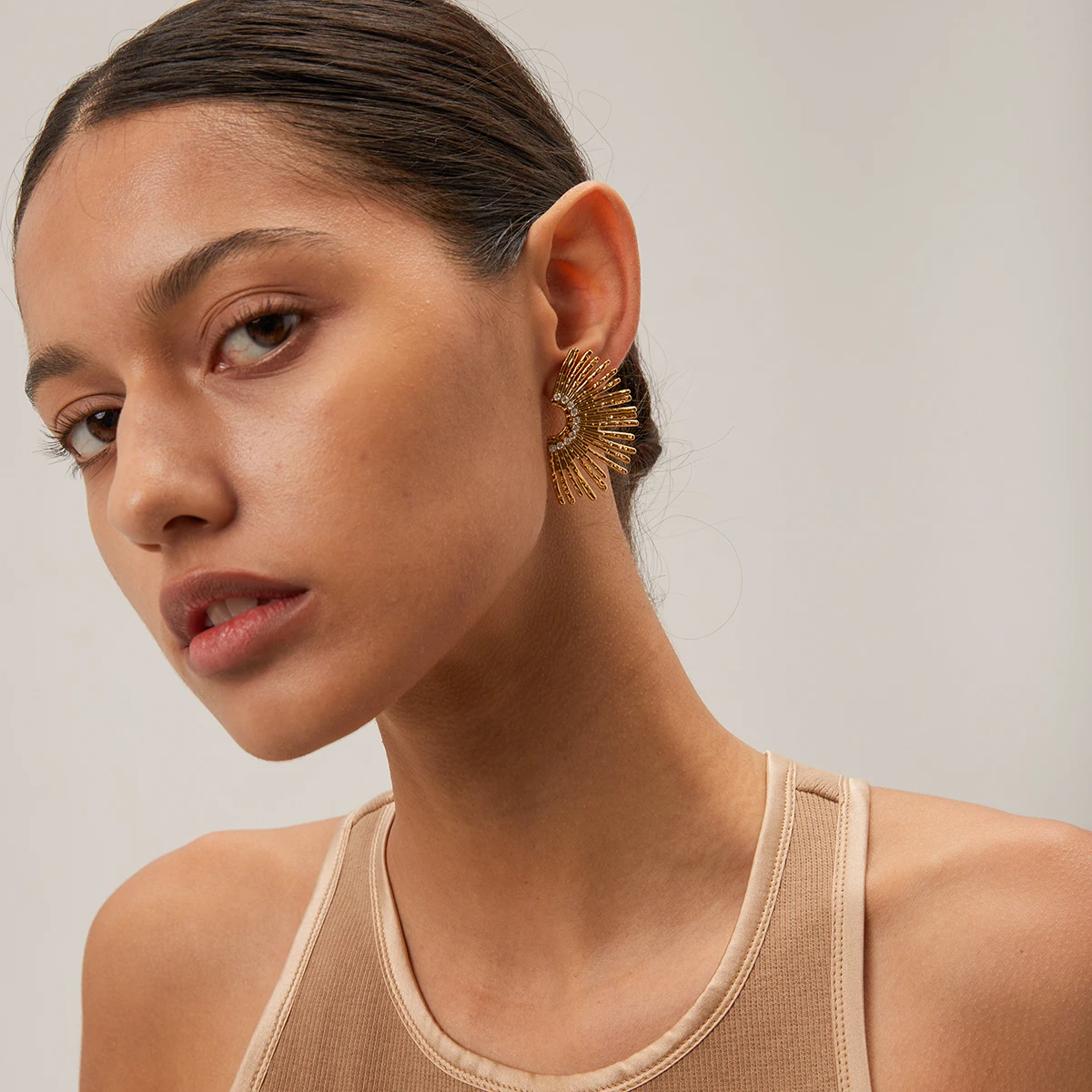 Stainless Steel Fan-Shaped Earrings for Women 3 Stainless Steel Fan-Shaped Earrings for Women - Image 3