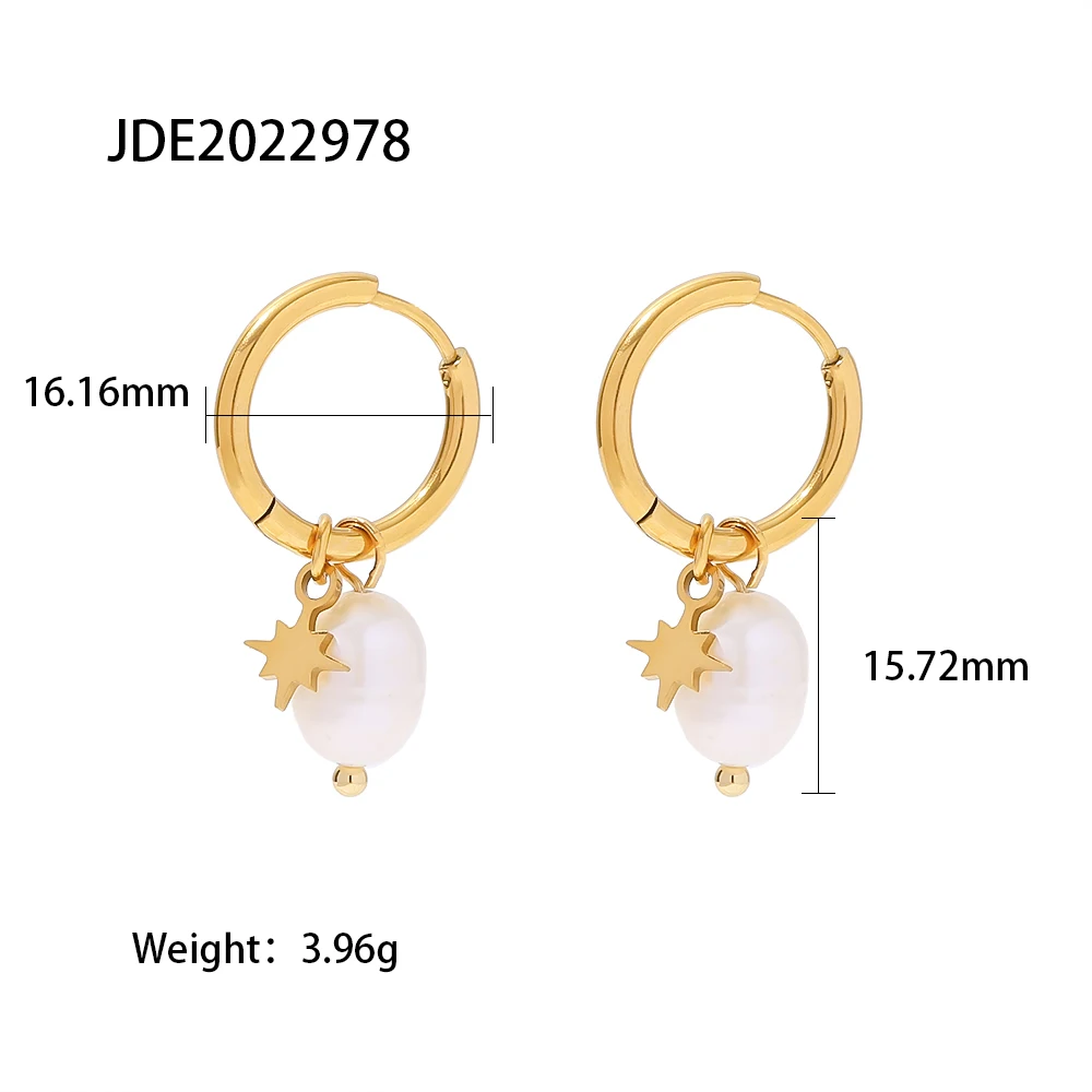 Gold Stainless Steel Hoop Earrings with Pearls 7 Gold Stainless Steel Hoop Earrings with Pearls - Image 7