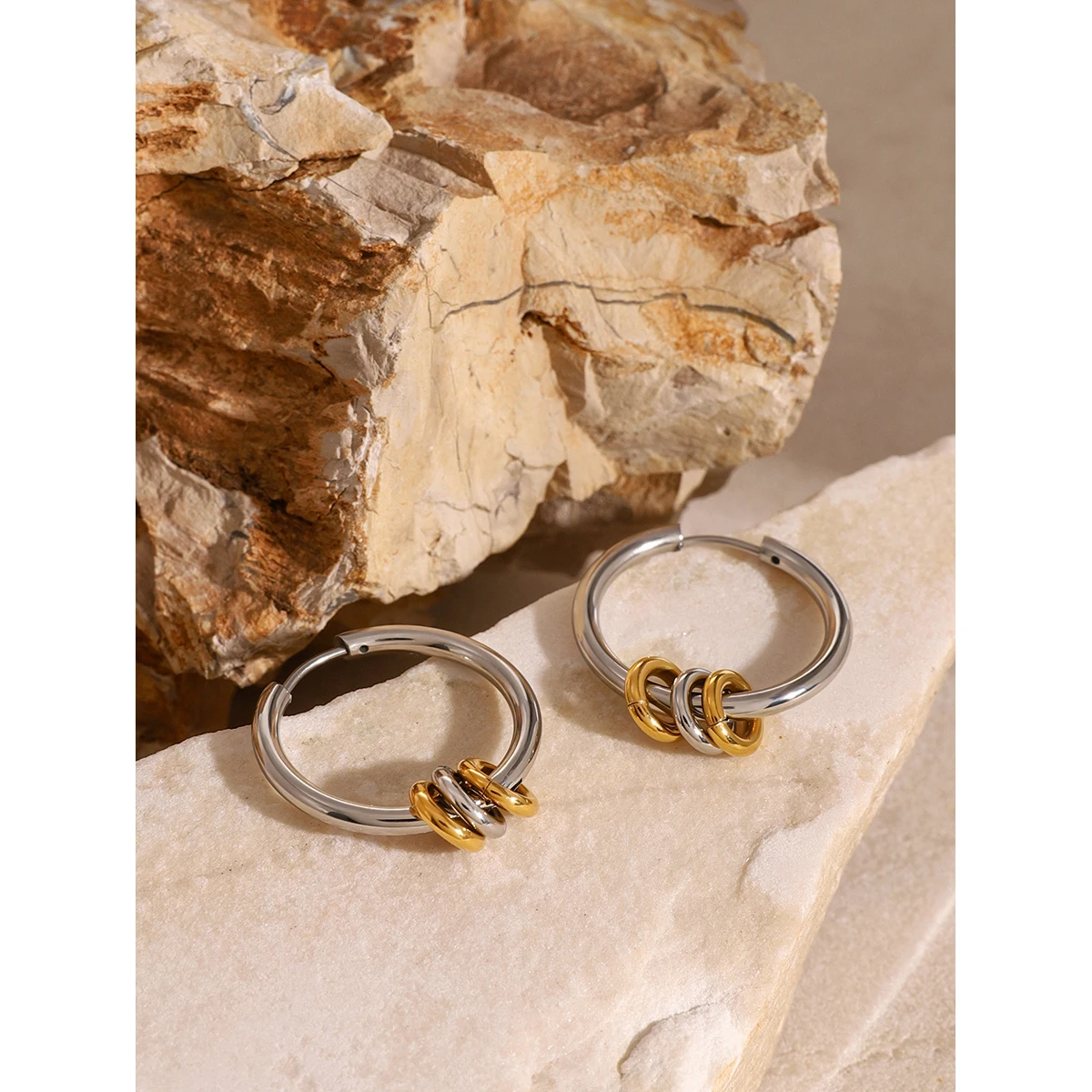 Stainless Steel Gold Hoop Earrings 2 Stainless Steel Gold Hoop Earrings - Image 2