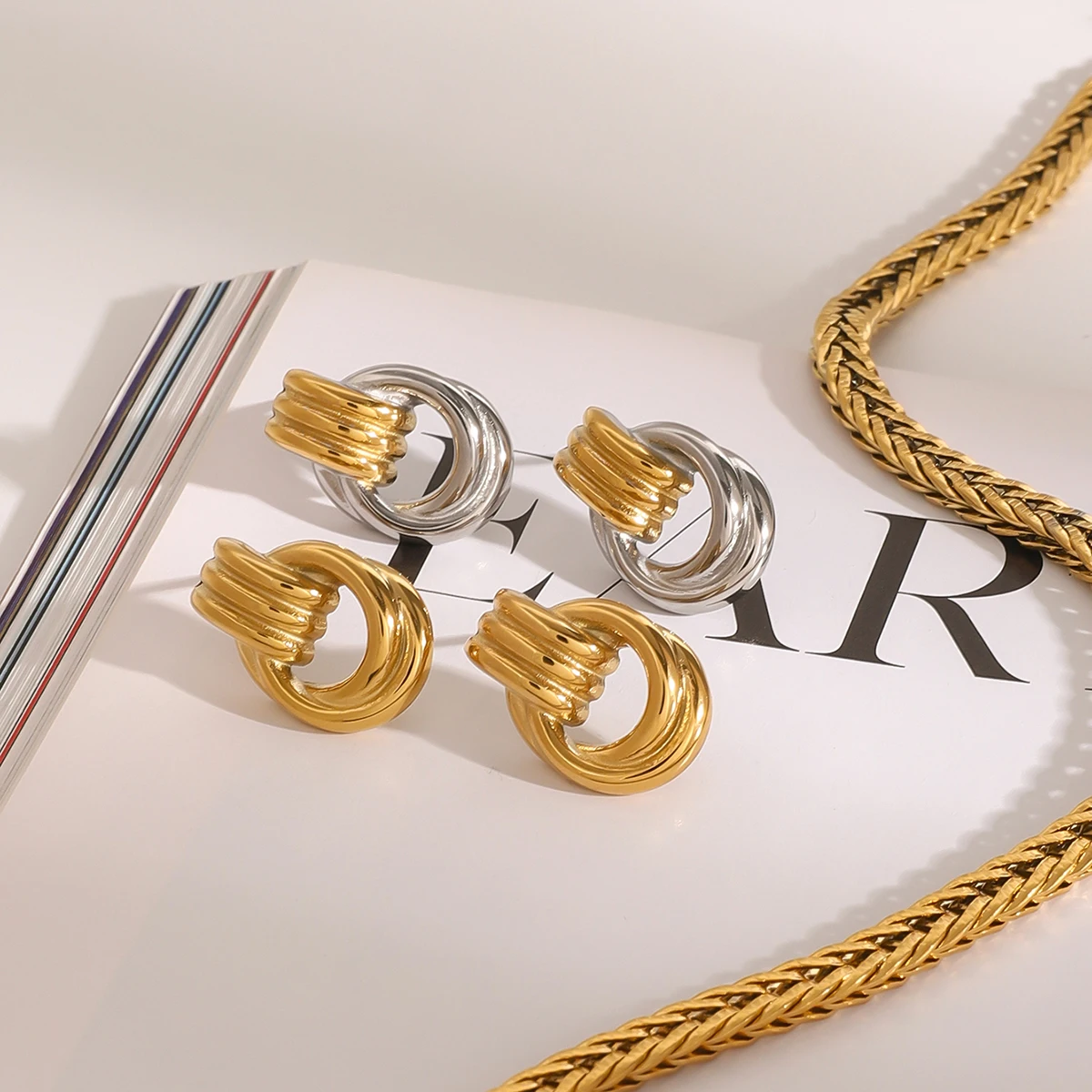 Mixed Metal Skeleton Stainless Steel Earrings for Women 4 Mixed Metal Skeleton Stainless Steel Earrings for Women - Image 4