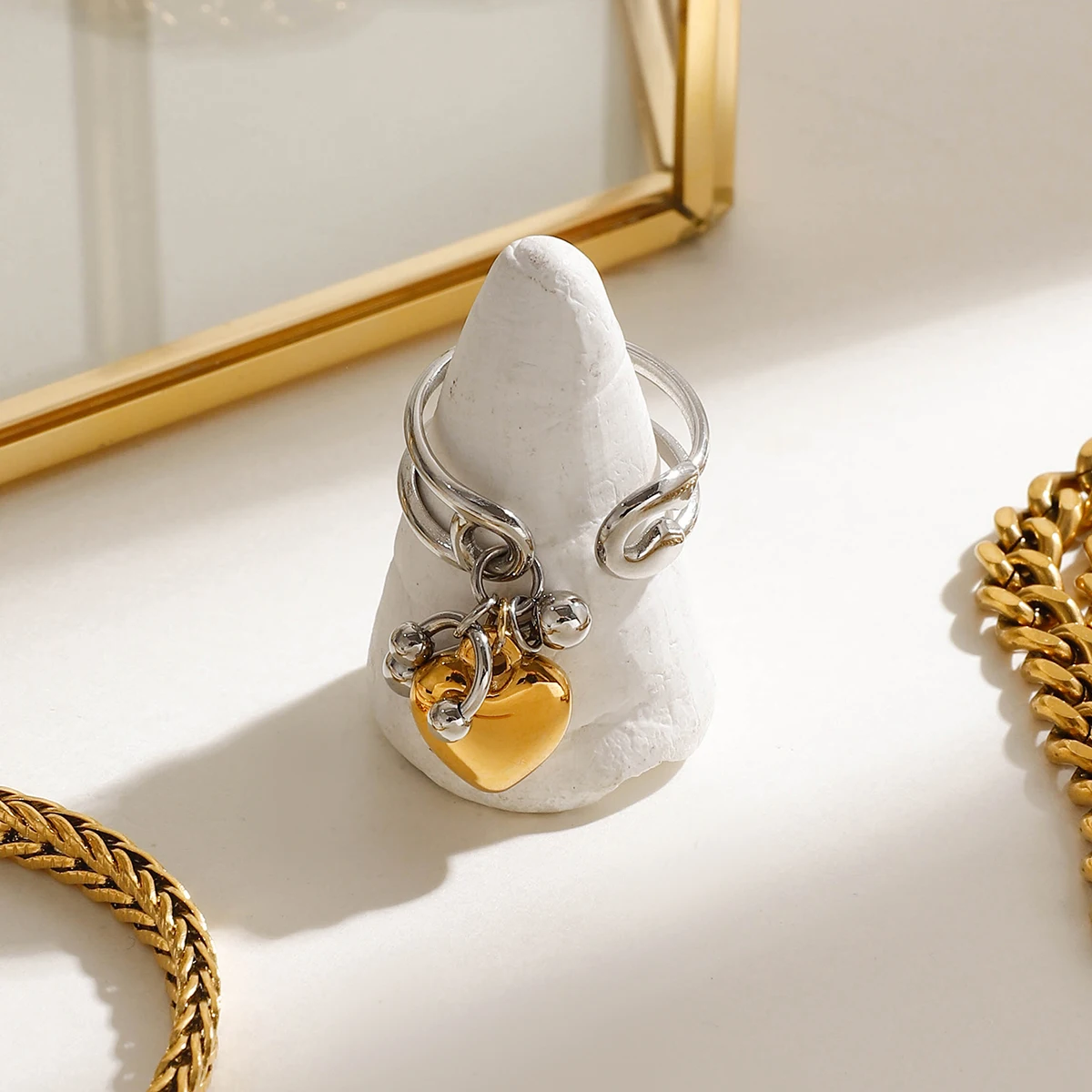 Stainless Steel Double Heart Ring Size 7 4 Stainless Steel Double Heart Ring Size 7 - Image 4