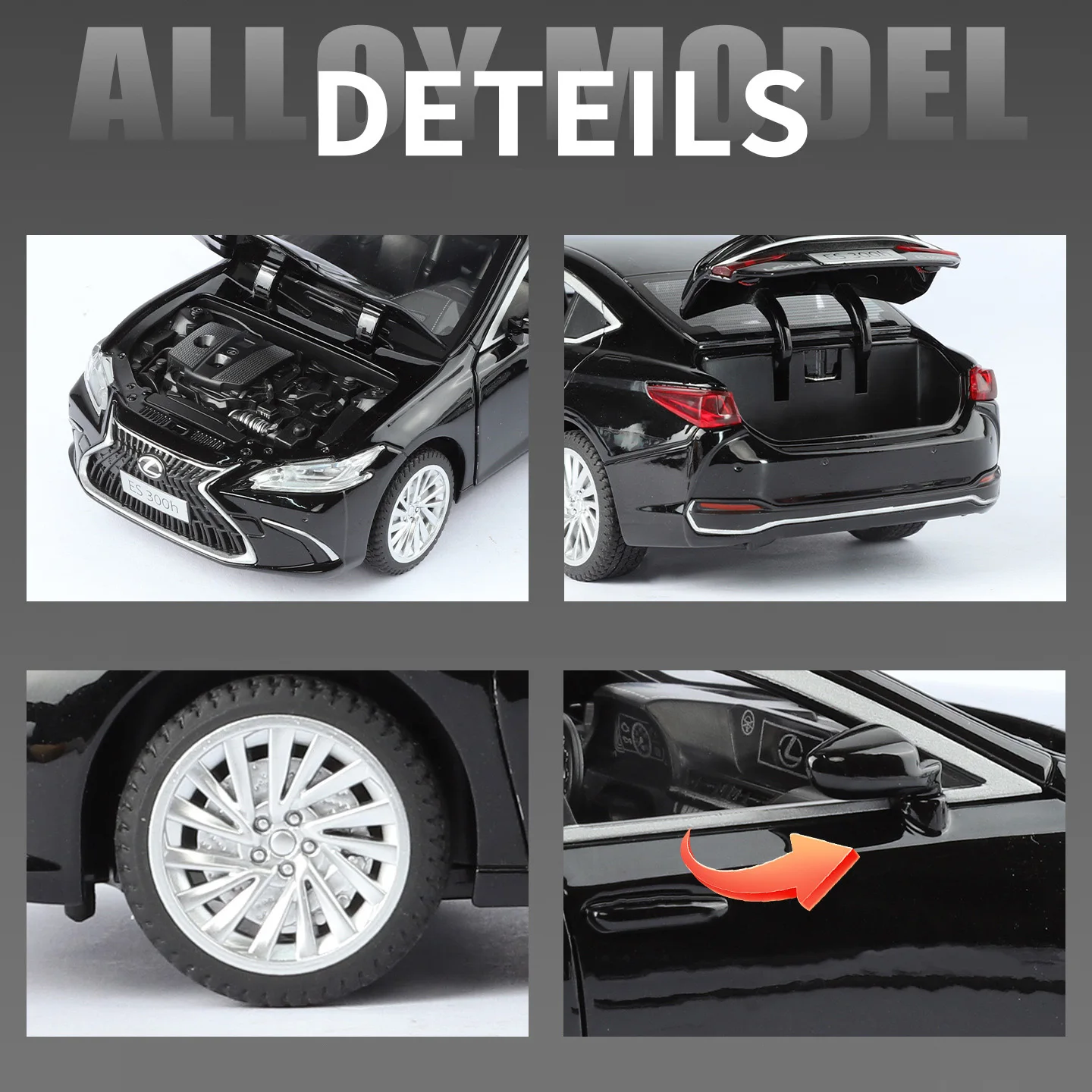 Black Lexus ES 300h 1:24 Scale Diecast Model 3 Black Lexus ES 300h 1:24 Scale Diecast Model - Image 3