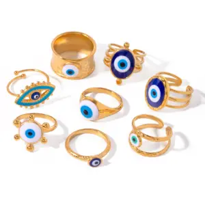 Stainless Steel Evil Eye Ring with Gold PVD 14 S72e75fdc950d4a5aa012a4ee00159720J