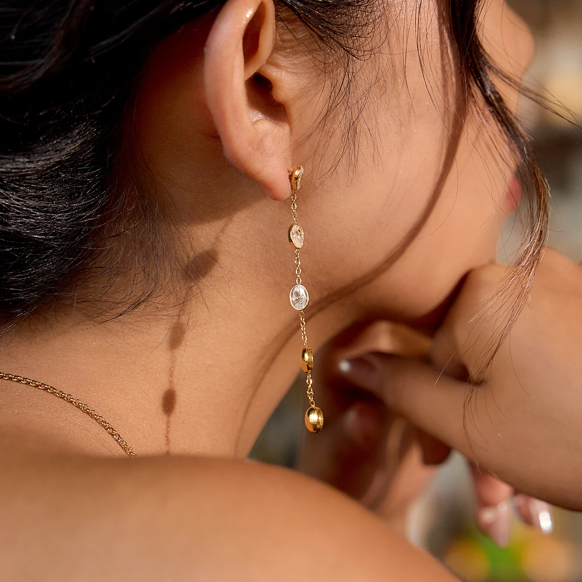 Gold Stainless Steel Oval Drop Earrings 3 Gold Stainless Steel Oval Drop Earrings - Image 3