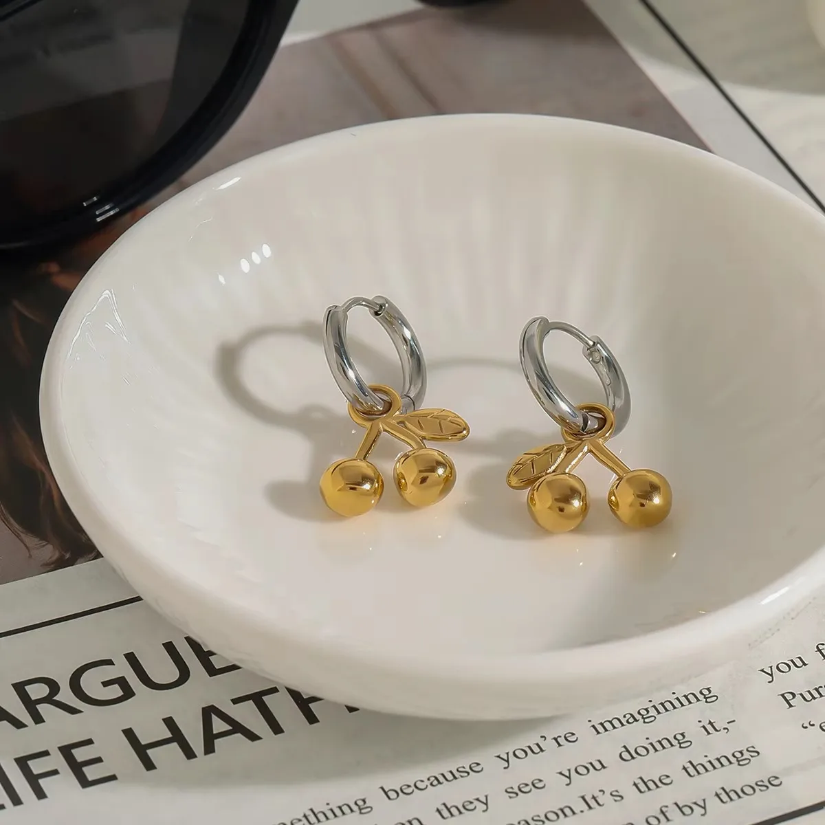 Two-Tone Stainless Steel Geometric Earrings 6 Two-Tone Stainless Steel Geometric Earrings - Image 6