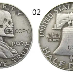 Vintage 1949 Skull Patriotic Coin 5 S7364d33c8894405b91e5fc2e2223928ex