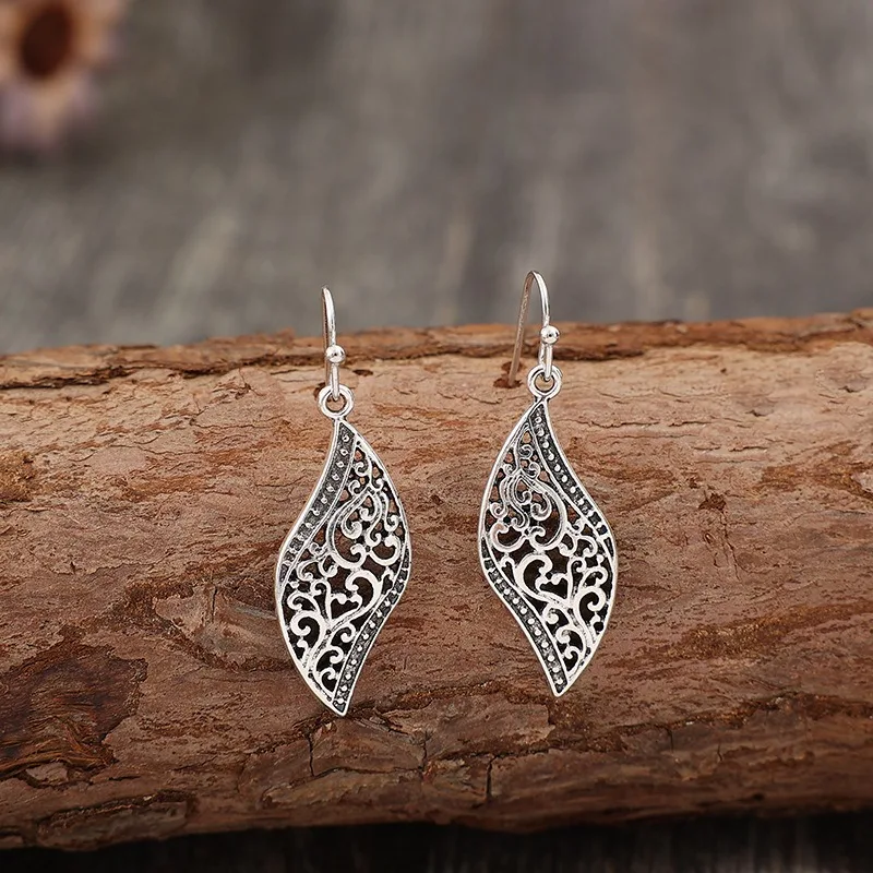 Vintage Silver Bohemian Leaf Earrings 4 Vintage Silver Bohemian Leaf Earrings - Image 4