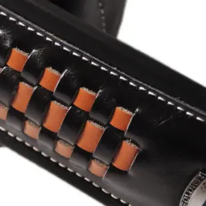 Genuine Leather Guitar Strap in Orange & White Black 13 S74800b3e9c90414f8a7737b1037ef50b3