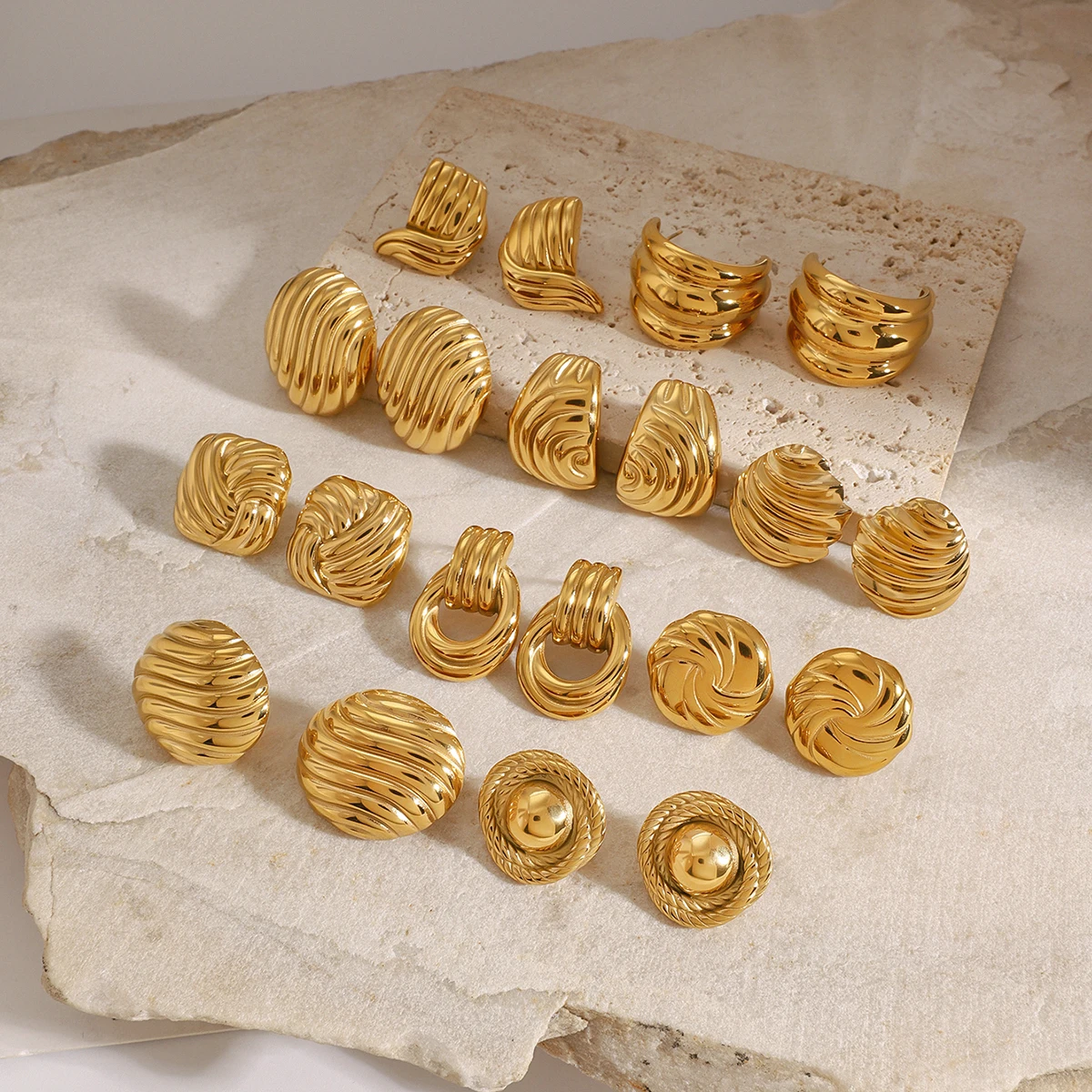 Gold-Toned Stainless Steel Earrings Collection 5 Gold-Toned Stainless Steel Earrings Collection - Image 5