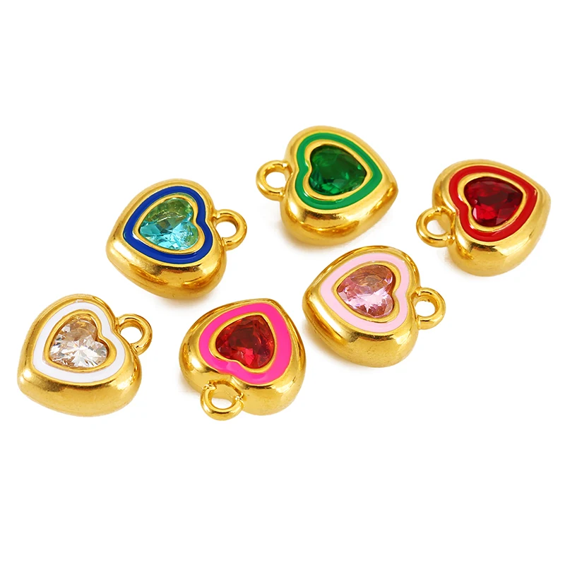 Colorful Stainless Steel Zircon Heart Charms Set 2 Colorful Stainless Steel Zircon Heart Charms Set - Image 2