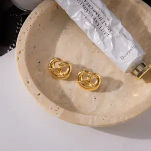 Bold Gold Pretzel Heart Earrings in Stainless Steel 11 S76412721812947e5b6abc3829d9952b5W