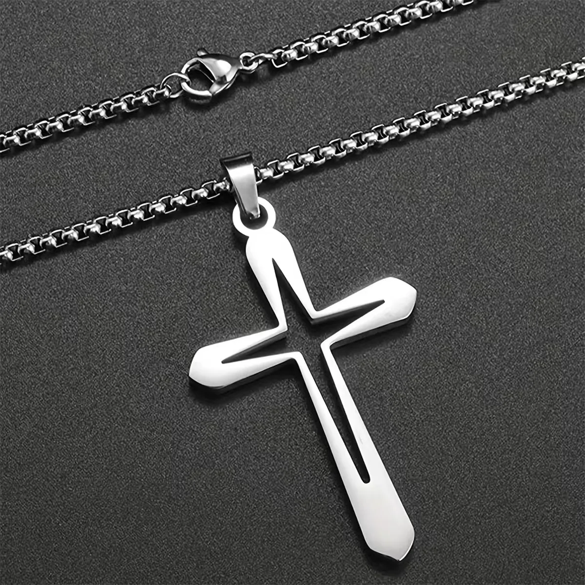Men's Geometric Cross Pendant Necklace 4 Men's Geometric Cross Pendant Necklace - Image 4