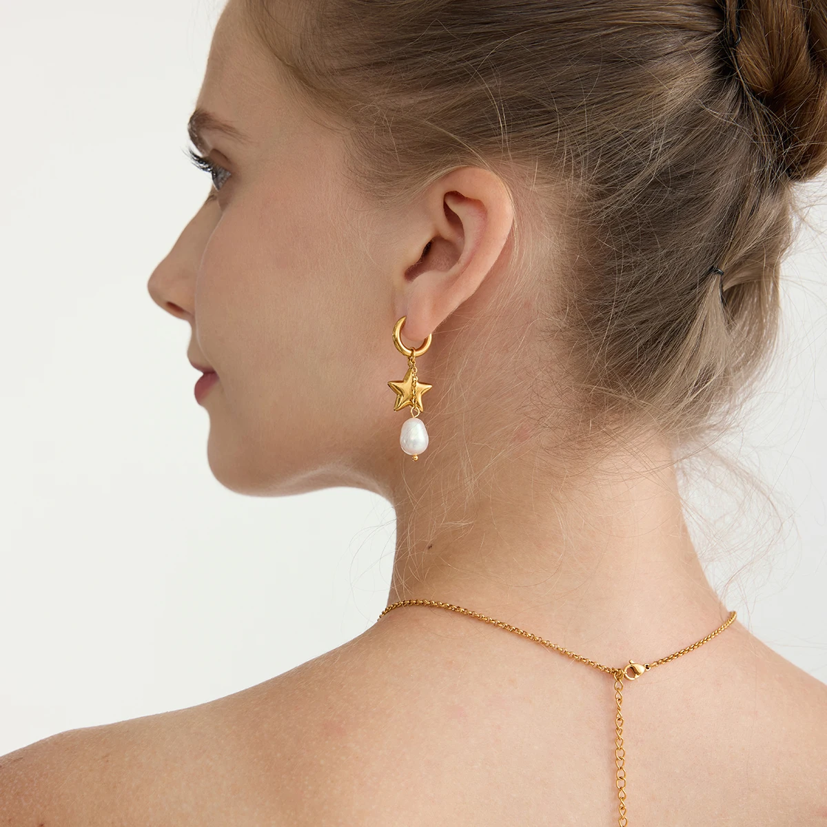 Stainless Steel Star Pearl Earrings 3 Stainless Steel Star Pearl Earrings - Image 3