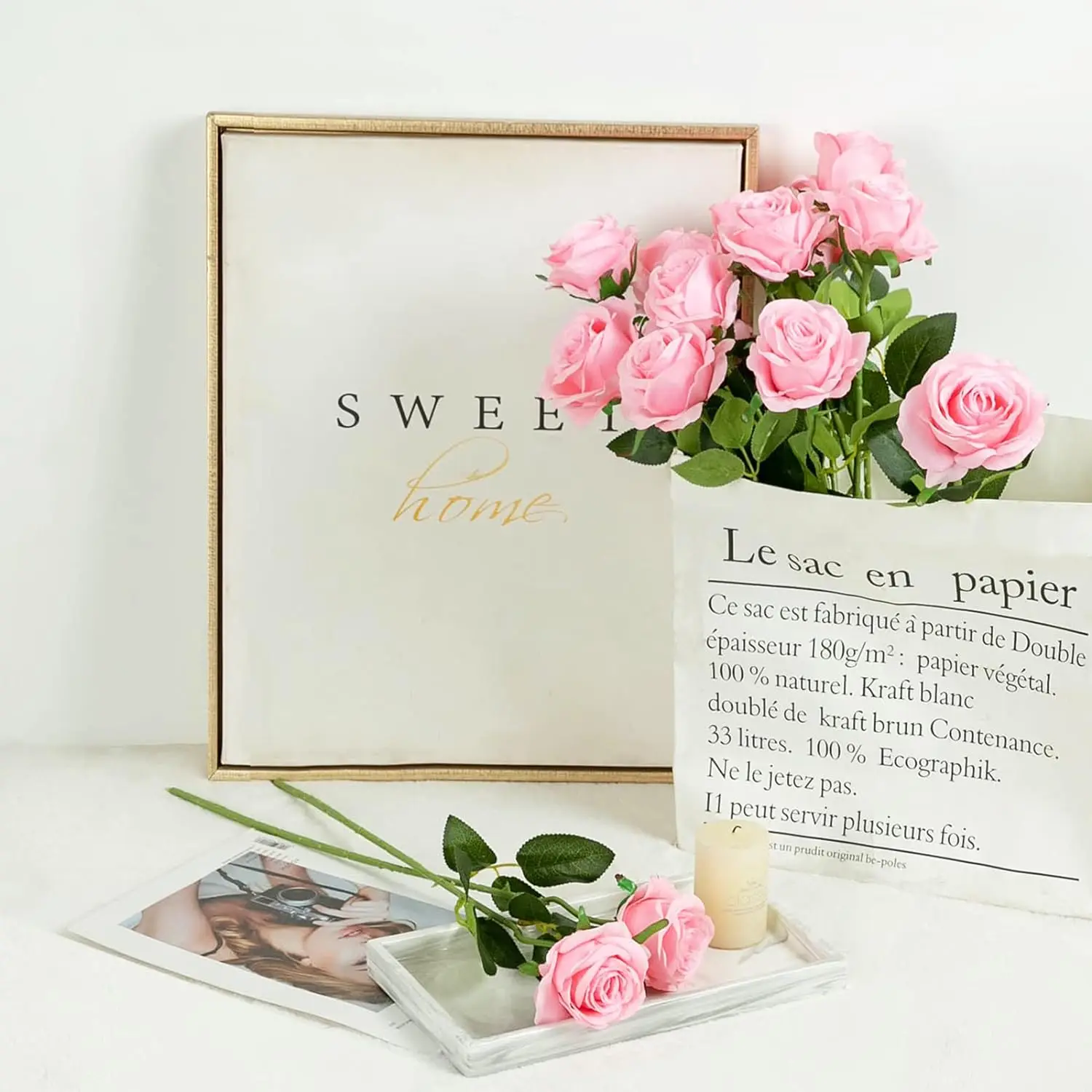 Artificial Pink Rose Bouquet Set of 12 5 Artificial Pink Rose Bouquet Set of 12 - Image 5