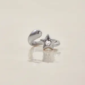 Celestial Stainless Steel Stackable Ring with Rhinestones 13 S76749376e02b4672b46088335f35aa86S