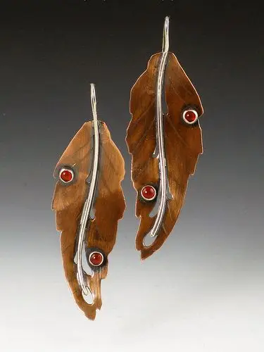 Vintage Silver Metal Drop Earrings with Red Stones 2 Vintage Silver Metal Drop Earrings with Red Stones - Image 2