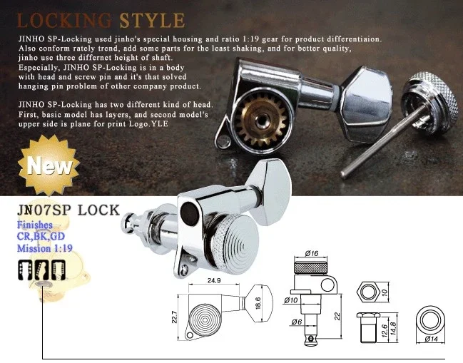 Locking Tuner Set for Electric Guitars Model JN07SPBN 6 Locking Tuner Set for Electric Guitars Model JN07SPBN - Image 6