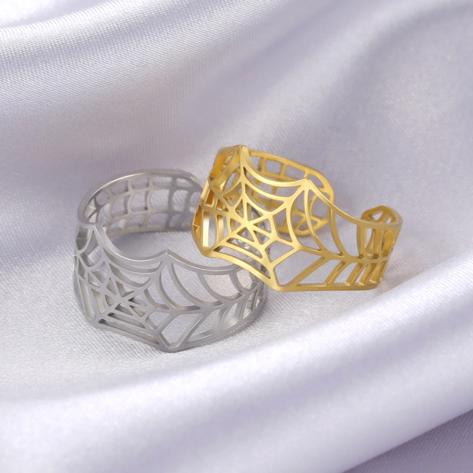 Stainless Steel Web Ring with Gold Plating 4 Stainless Steel Web Ring with Gold Plating - Image 4