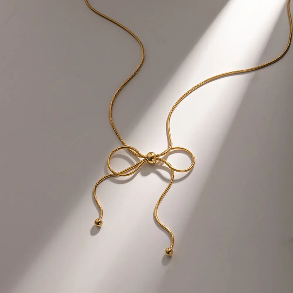 Stainless Steel Gold-Tone Bow Necklace 4 Stainless Steel Gold-Tone Bow Necklace - Image 4