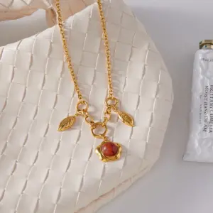 Vintage Gold Stainless Steel Necklace with Red Agate 12 S773c0dc91aaf4e05b87150d4546abe40f