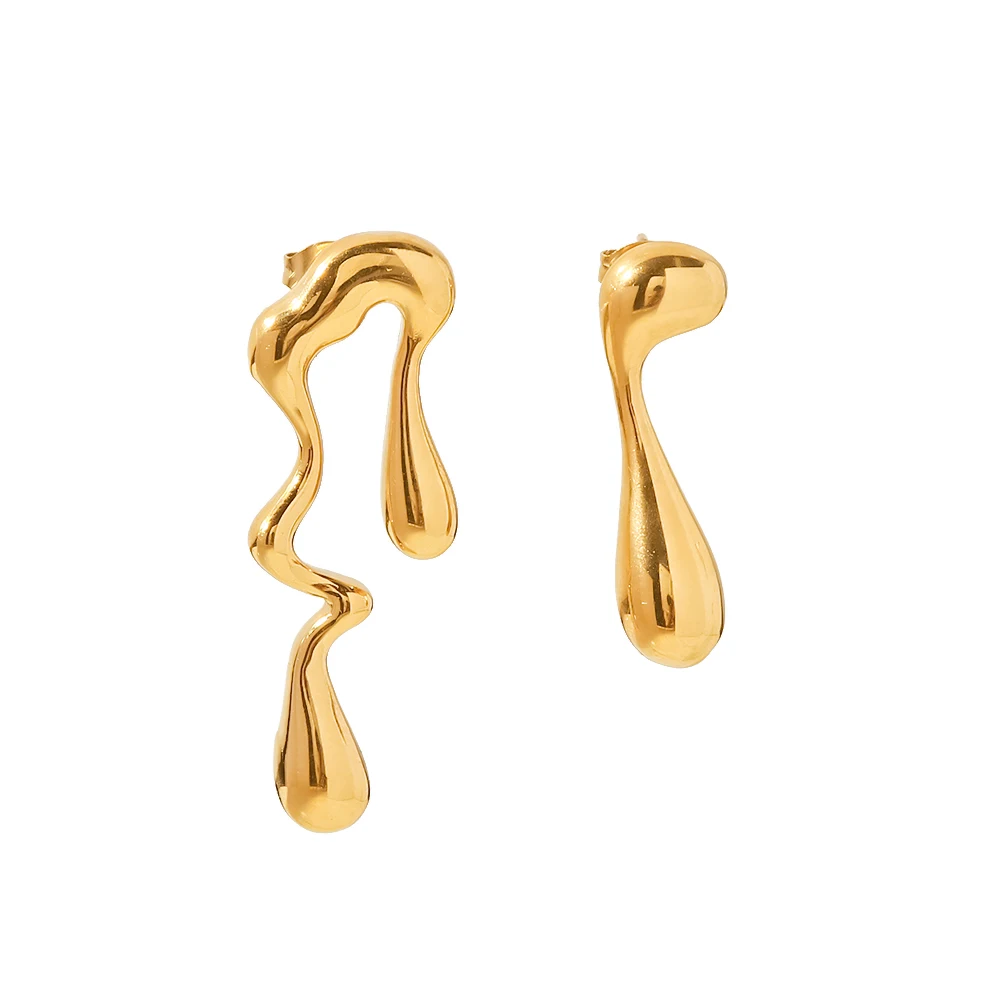 Gold-Tone Stainless Steel Irregular Earrings for Women 1 Gold-Tone Stainless Steel Irregular Earrings for Women