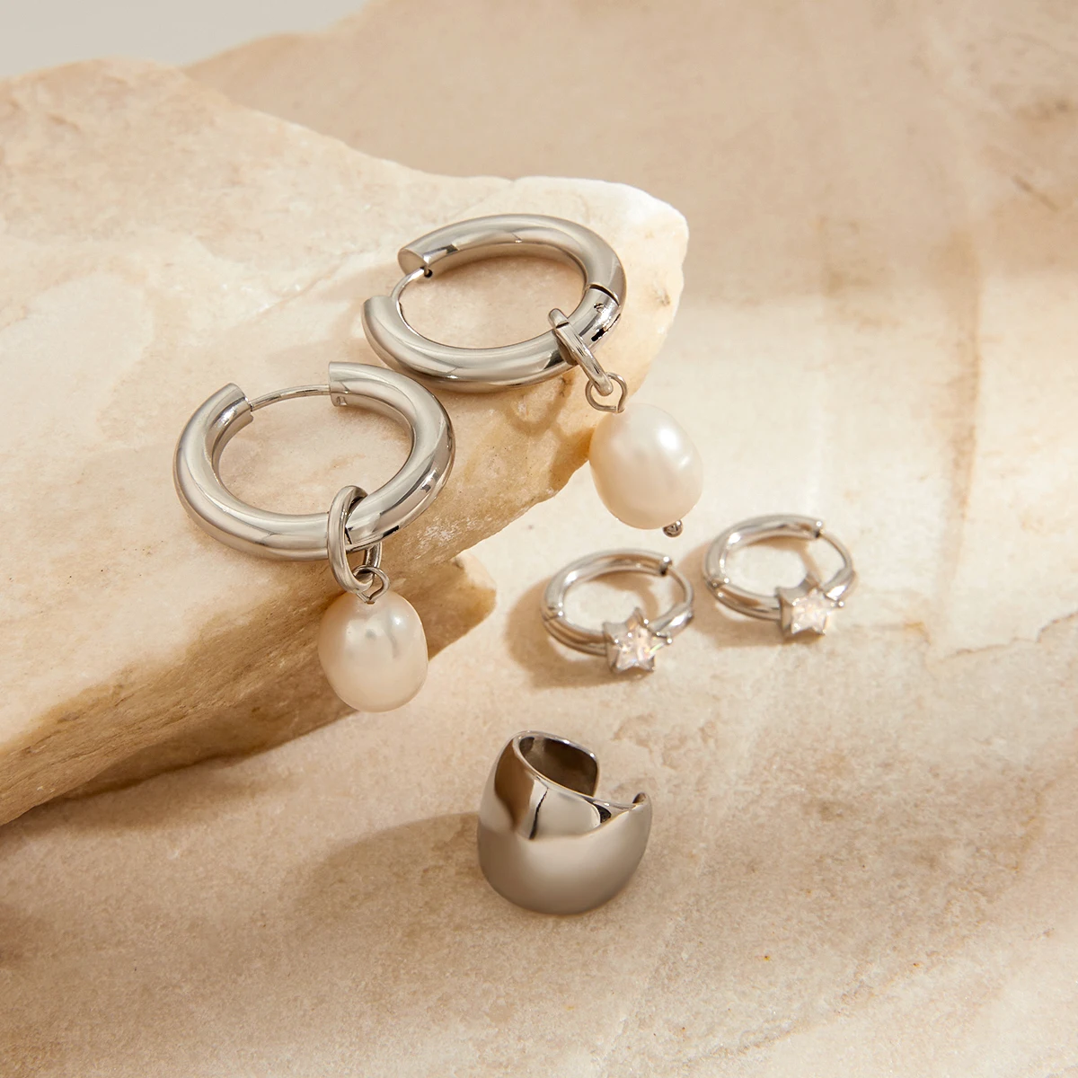 Minimalist Stainless Steel Pearl Earrings JDE201584-S 4 Minimalist Stainless Steel Pearl Earrings JDE201584-S - Image 4