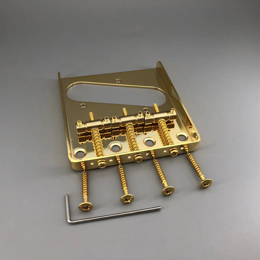 Gold Vintage Tele Guitar Bridge with Brass Saddles 2 Gold Vintage Tele Guitar Bridge with Brass Saddles - Image 2