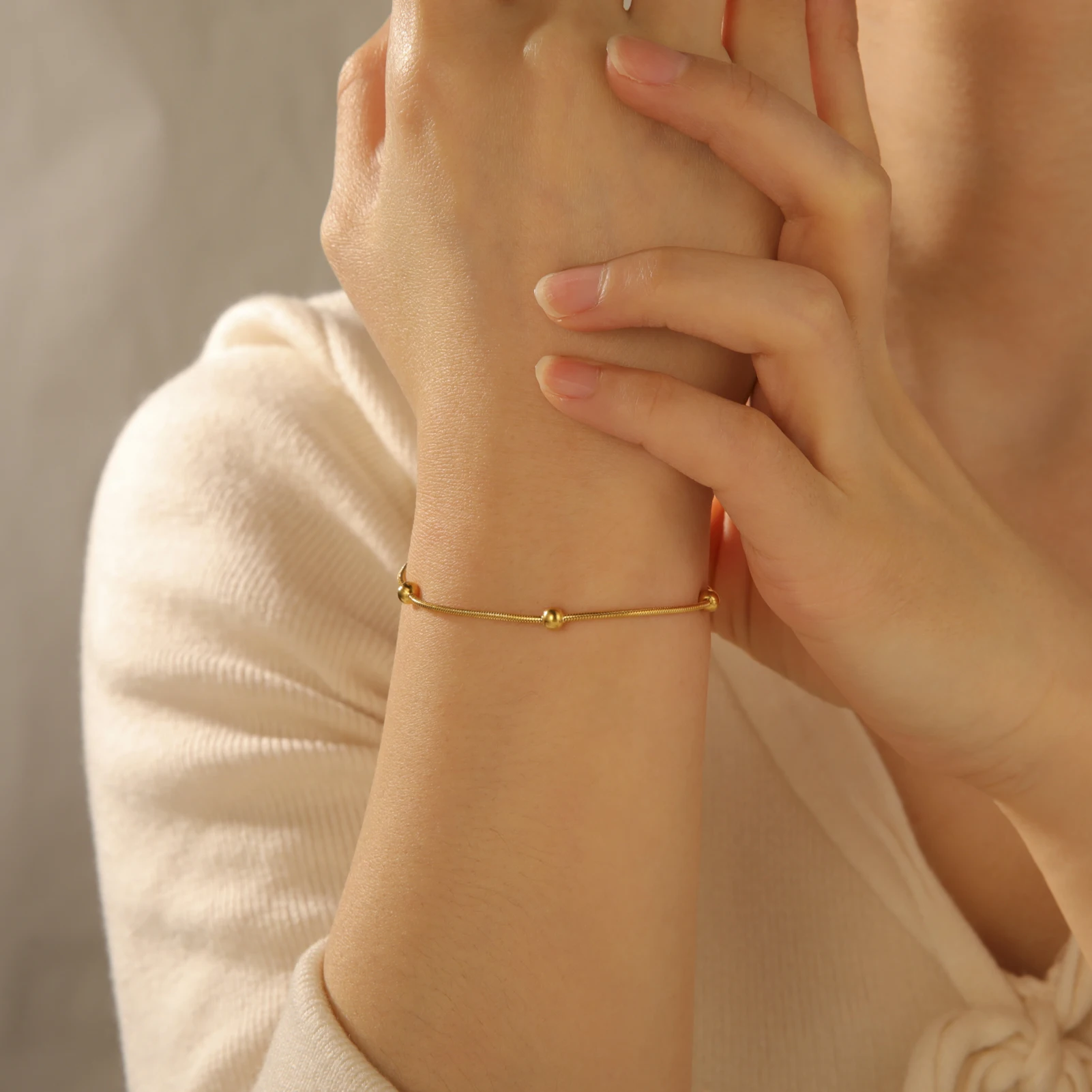 Elegant Beaded Stainless Steel Women's Bracelet 3 Elegant Beaded Stainless Steel Women's Bracelet - Image 3