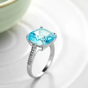 Blue Zircon Female Wedding Ring in Sterling Silver 9 S79b287c4ee724f5893a7f3d69ab91b8dY