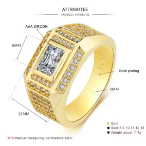 Gold Unisex Ring with Square Zircon 9 S79d50a4282cb4f3f880fccf323820be69