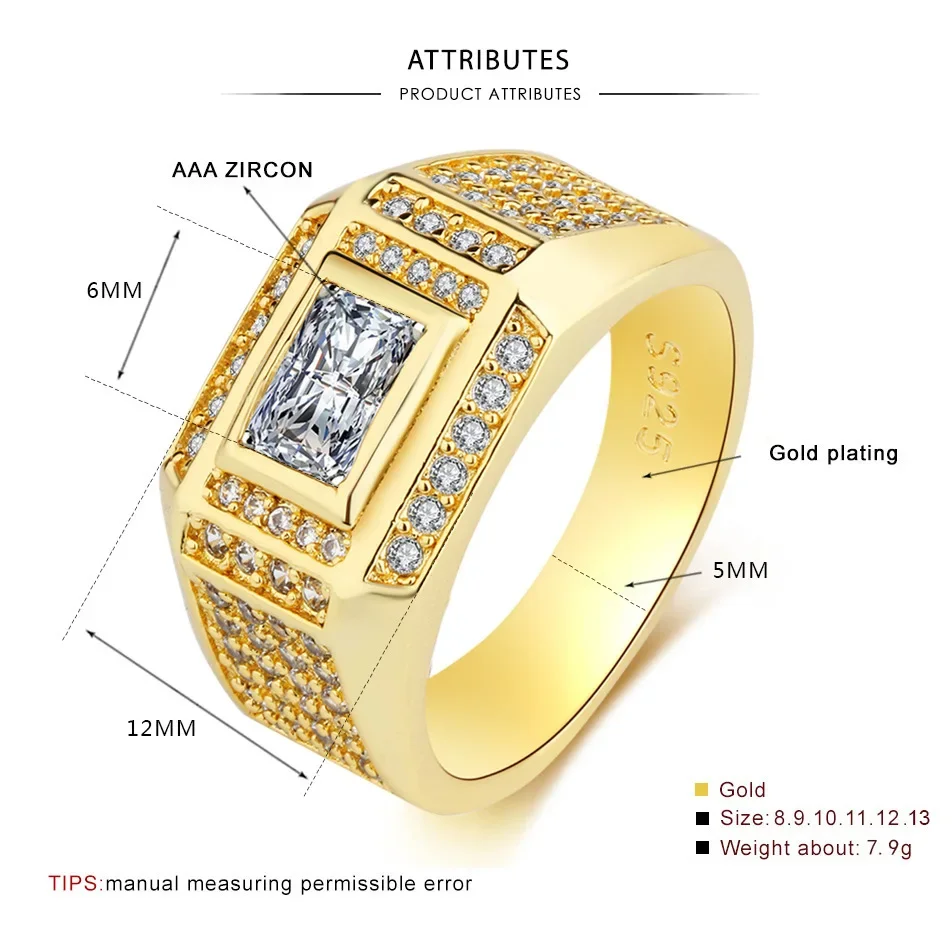 Gold Unisex Ring with Square Zircon 5 Gold Unisex Ring with Square Zircon - Image 5