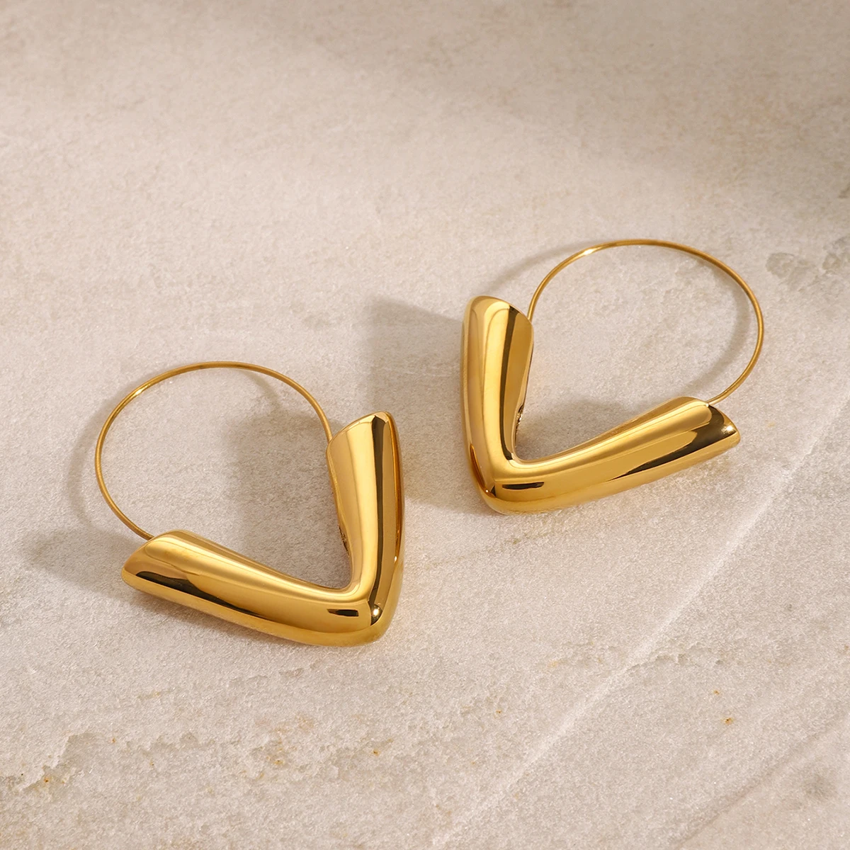 Stainless Steel Gold Triangular Earrings 2 Stainless Steel Gold Triangular Earrings - Image 2