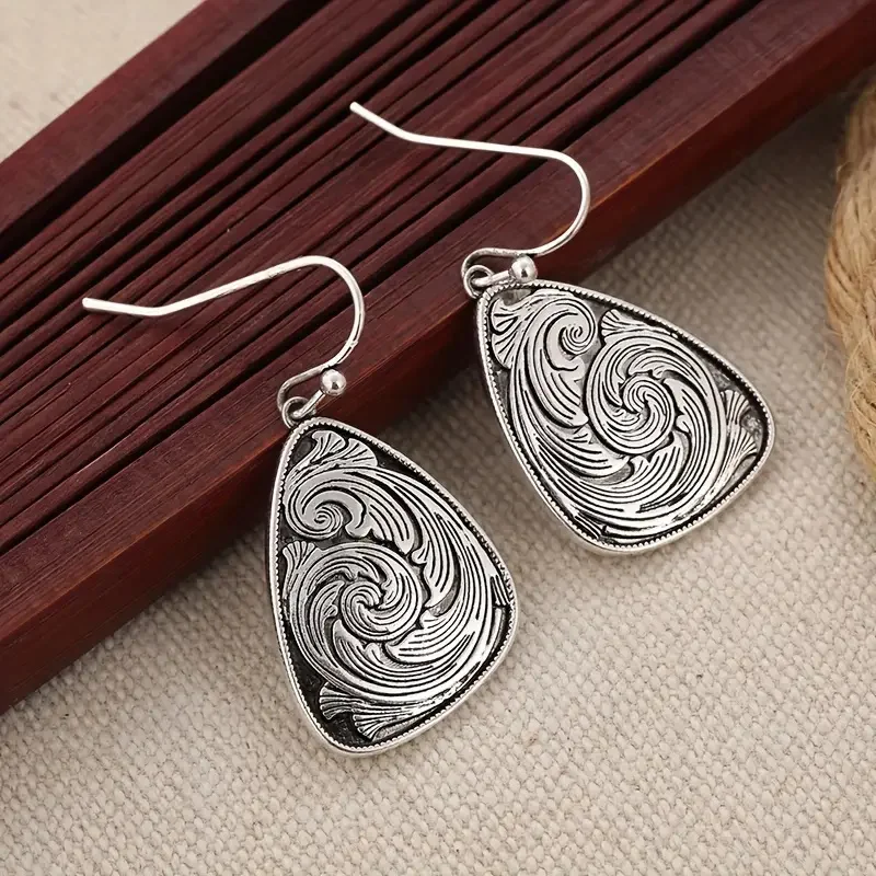 Vintage Silver Geometric Drop Earrings for Women 5 Vintage Silver Geometric Drop Earrings for Women - Image 5
