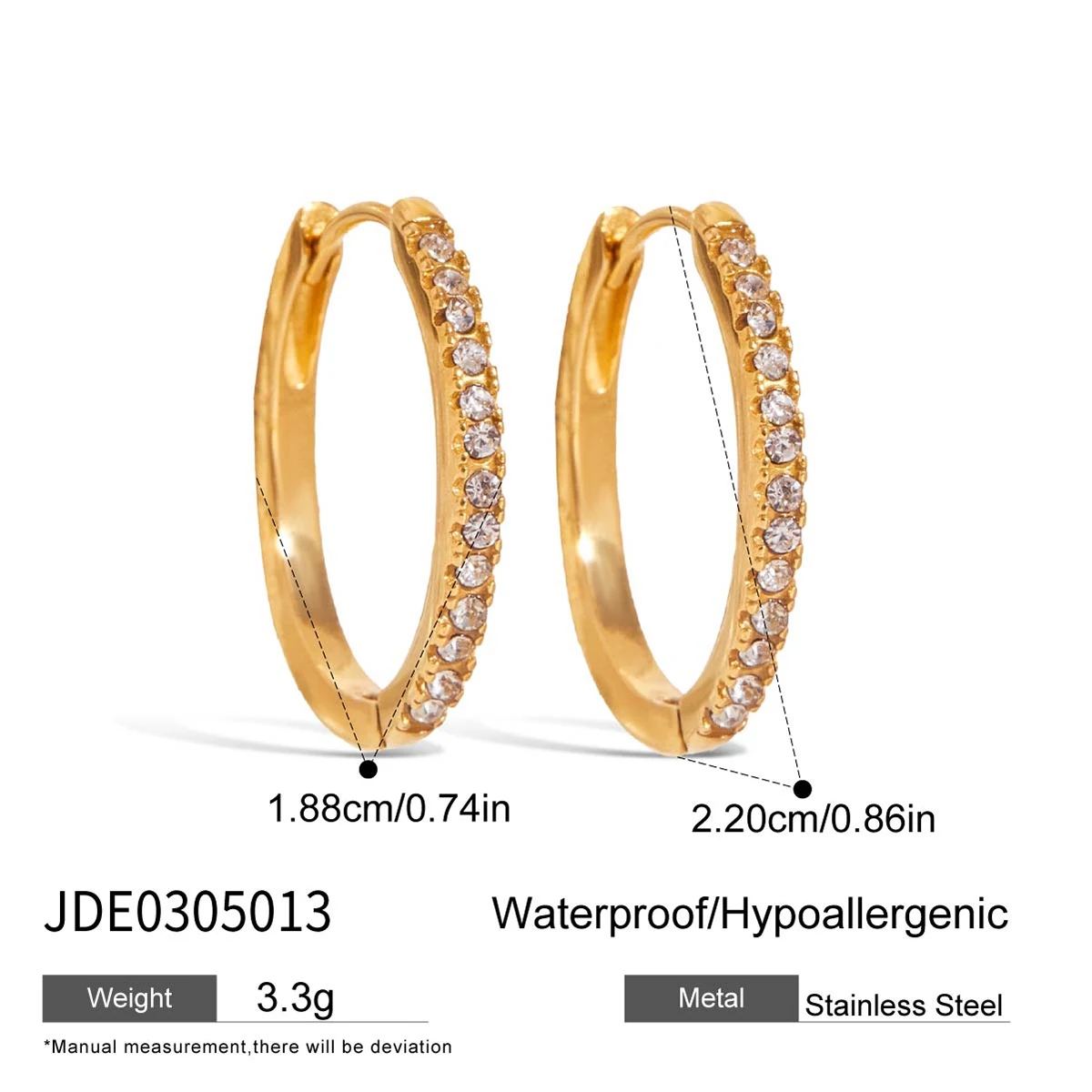Gold Stainless Steel Hoop Earrings with Zirconia 7 Gold Stainless Steel Hoop Earrings with Zirconia - Image 7