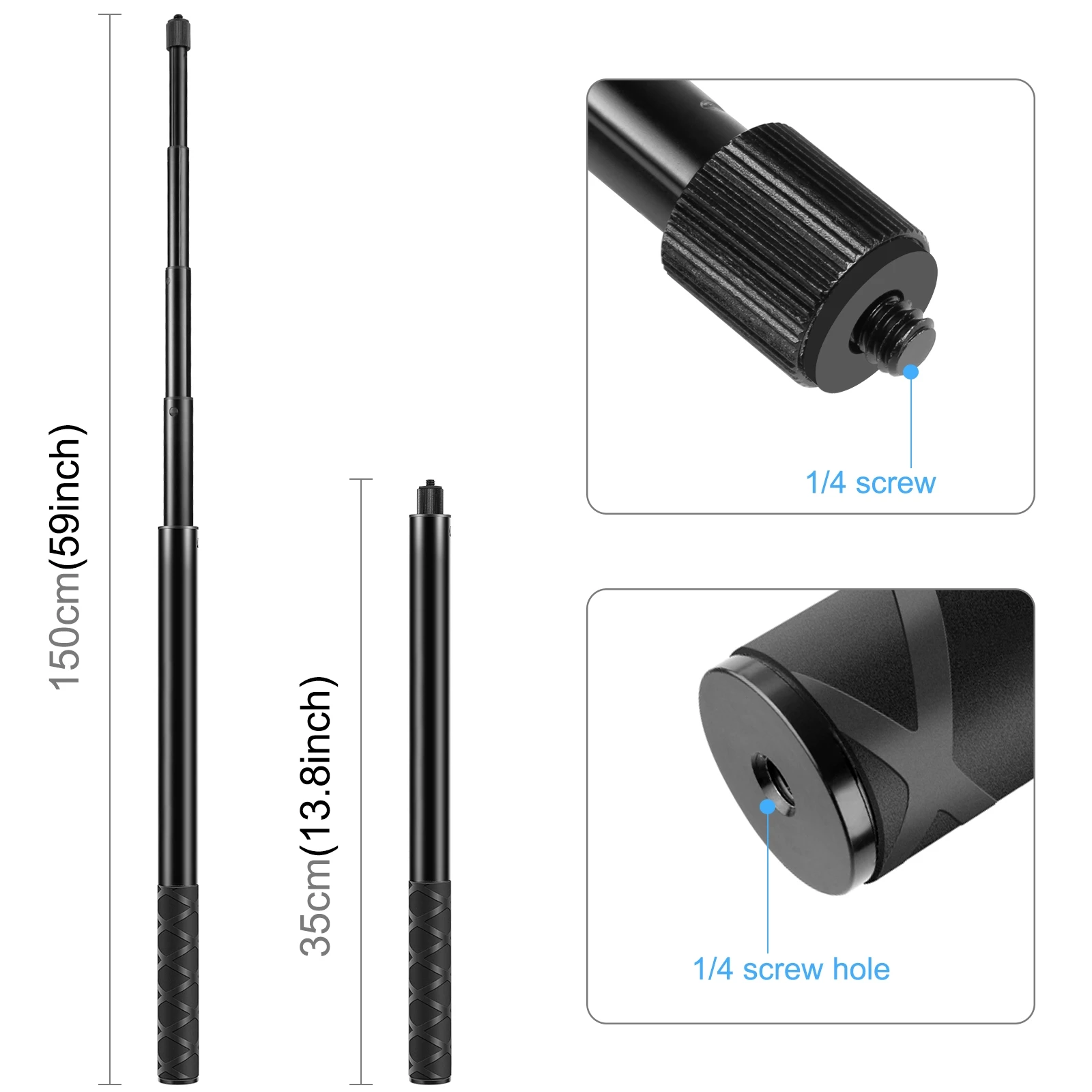 Black Aluminum Telescopic Selfie Stick 35cm–150cm 3 Black Aluminum Telescopic Selfie Stick 35cm–150cm - Image 3