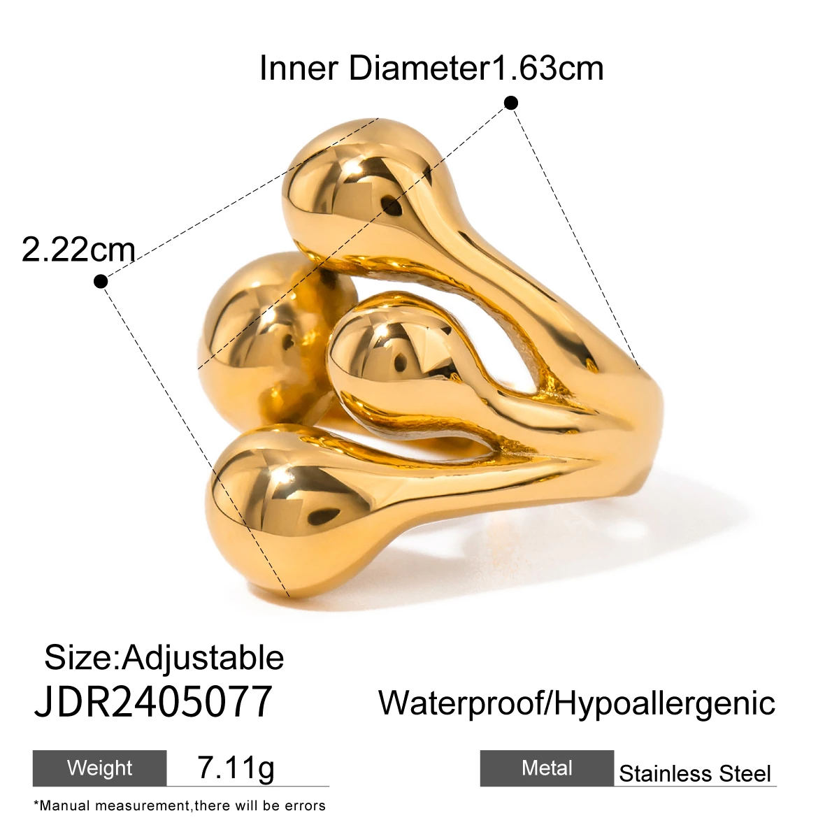 Gold Stainless Steel Open Ring for Women 6 Gold Stainless Steel Open Ring for Women - Image 6