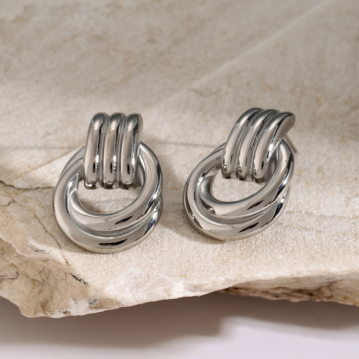 Stainless Steel Geometric Hoop Earrings 6 Stainless Steel Geometric Hoop Earrings - Image 6