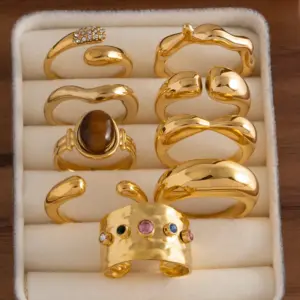 Gold-Textured Stainless Steel Adjustable Ring 12 S7a590c598eca42afb9c3cdfcff0e1fc23