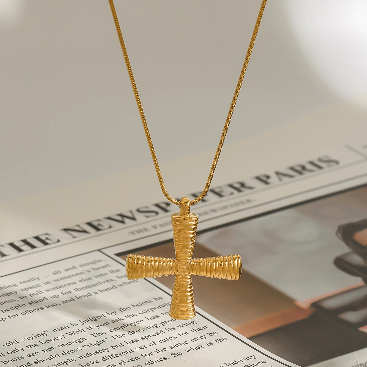 Elegant Stainless Steel Gold Cross Necklace 4 Elegant Stainless Steel Gold Cross Necklace - Image 4